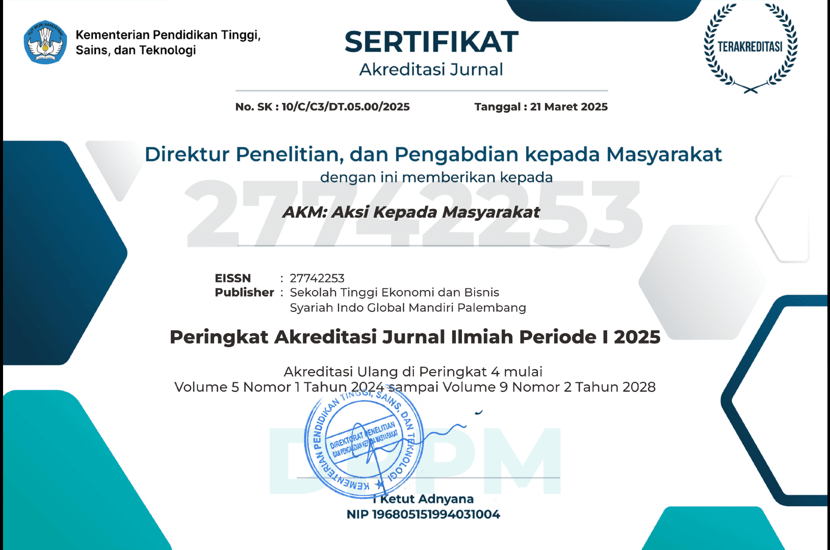 Sertifikat Akreditasi SINTA 4